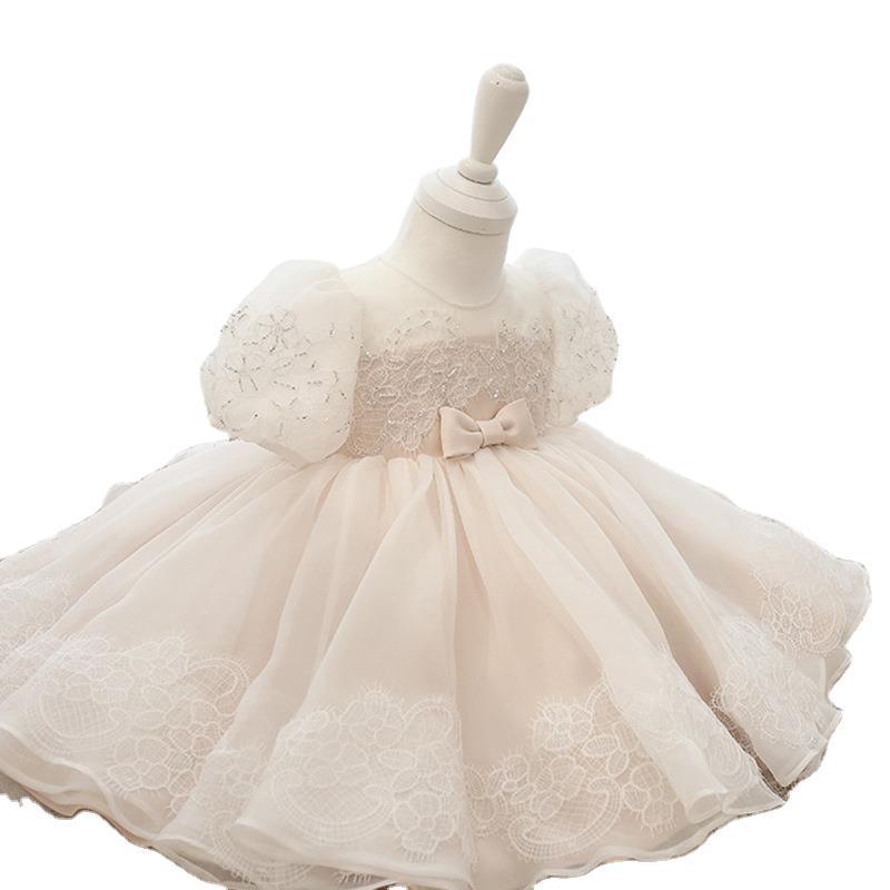 Detail of the bodice on the Marktox girls' light pink tulle party dress
