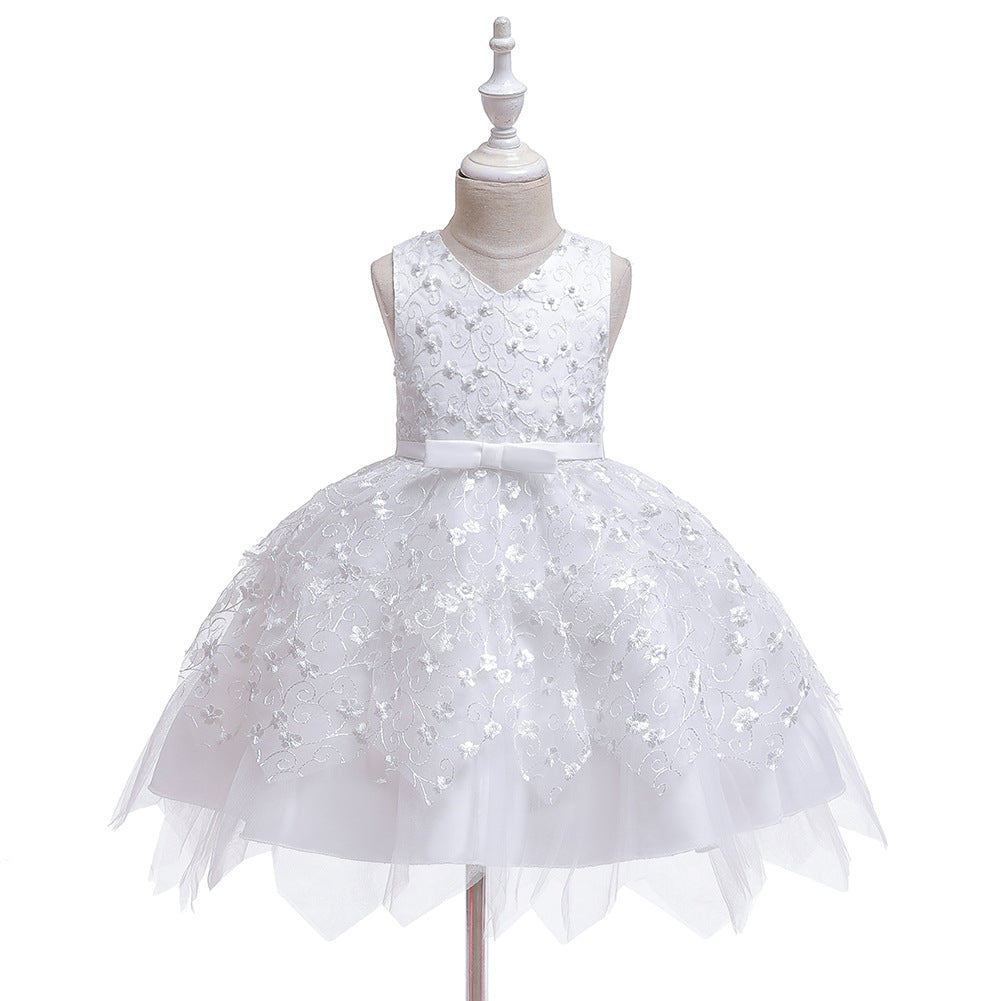 Back view of the Marktox girls' lace bodice princess dress