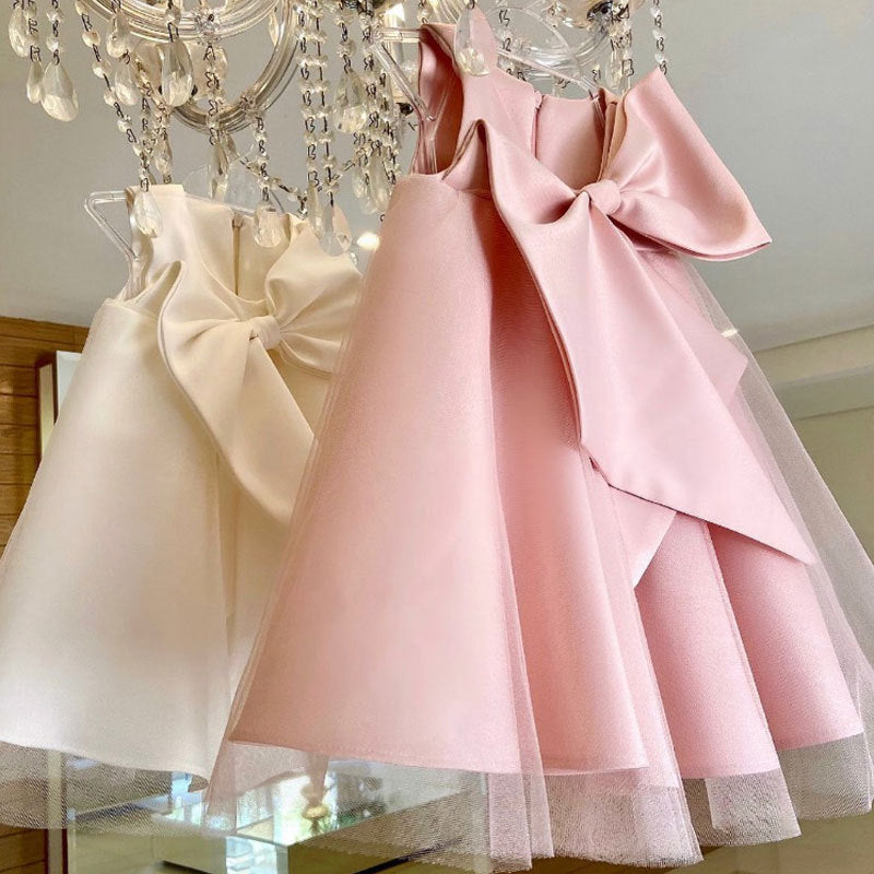 Back view of the Marktox girls' big bow party dress