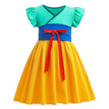 Marktox girls' 100% cotton dress in blue and yellow shown full length