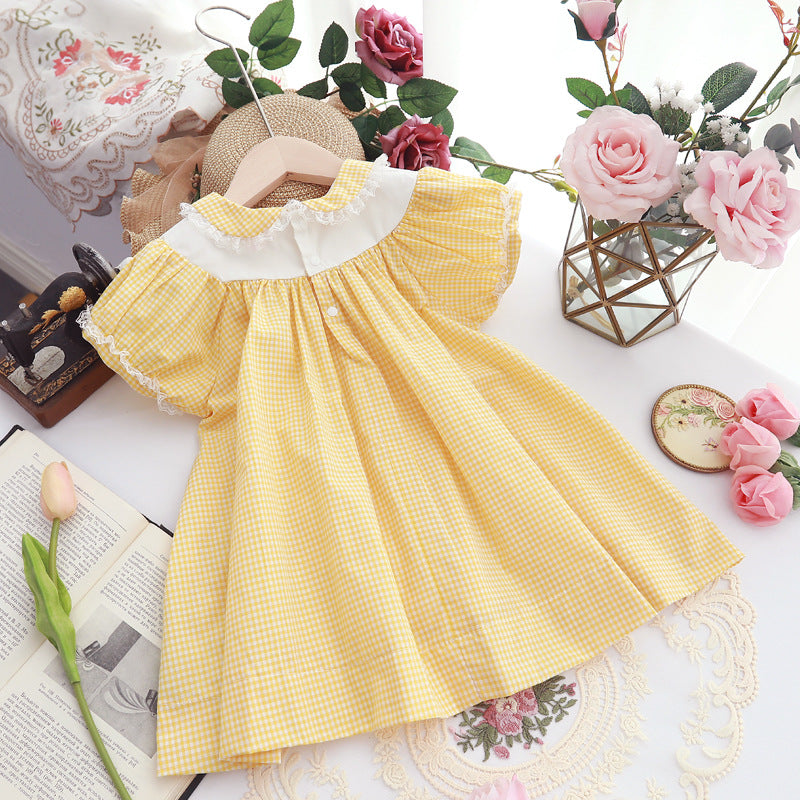 Marktox girls' yellow plaid embroidered dress in yellow, sizes 2T to 6T