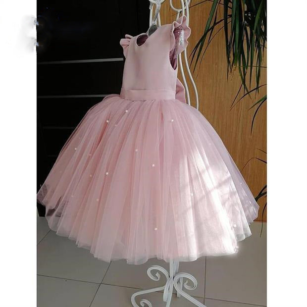 Back view of the Marktox girls' cotton flower girl maxi dress