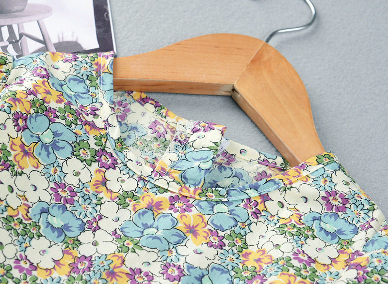 Marktox girls' green floral cotton dress, back view
