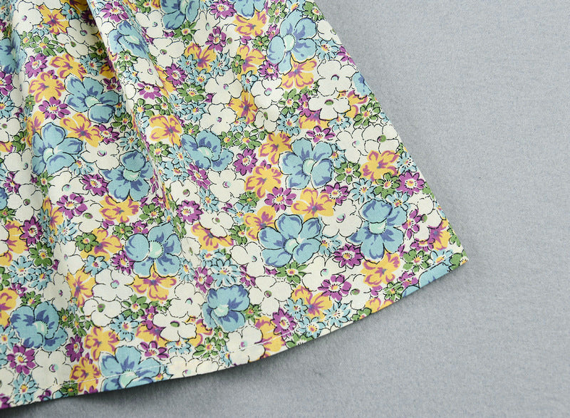 Marktox girls' green floral cotton dress, side view