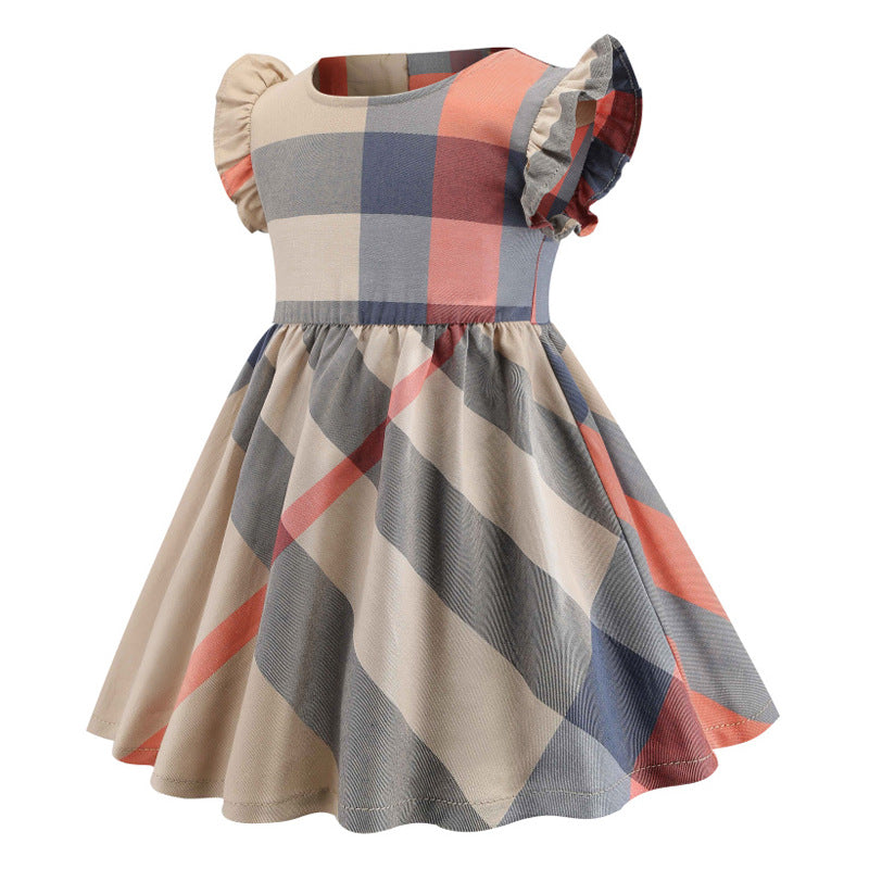 Back view of the Marktox girls' orange check pleated cotton dress