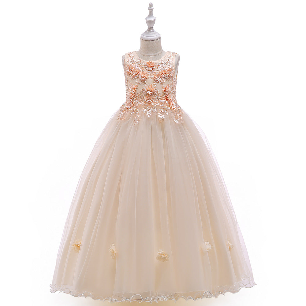 Marktox girls' sleeveless pleated gown in champagne, sizes 5T to 6T