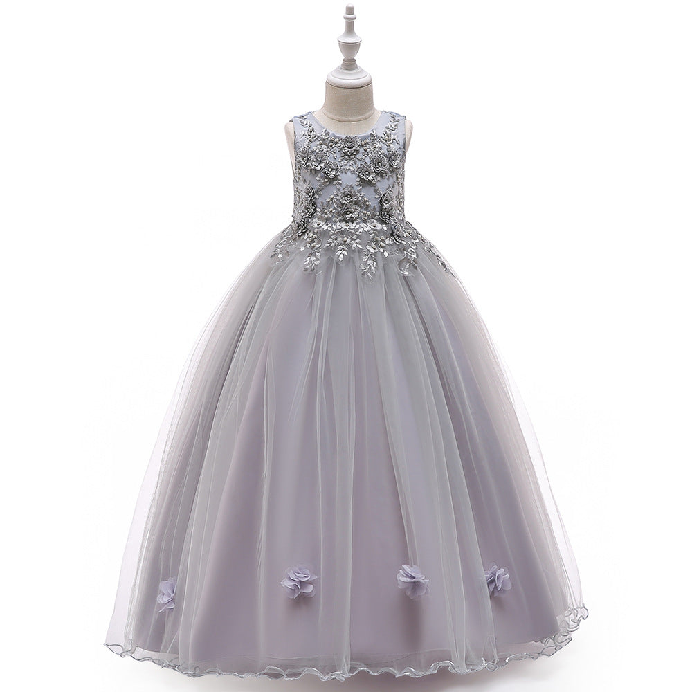 Detail of the bodice on the Marktox girls' sleeveless pleated gown