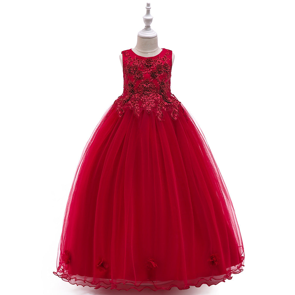 Back view of the Marktox girls' sleeveless pleated gown