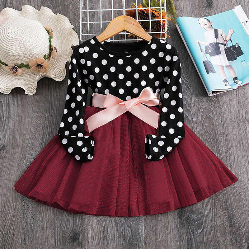 Marktox girls' polka dot cotton dress in wine red, sizes 2T to 6T