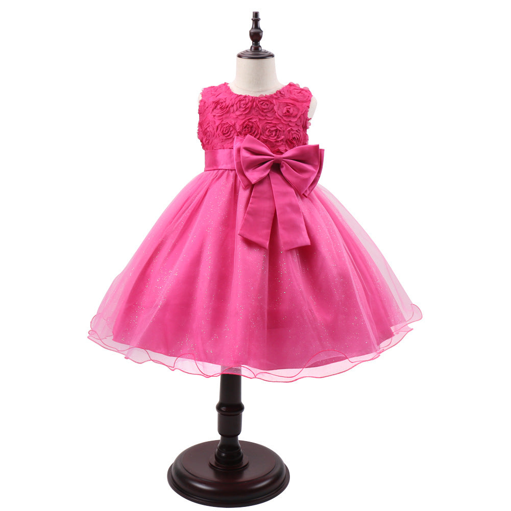 Marktox girls' full-skirt party dress in rose red, sizes 2T to 6T
