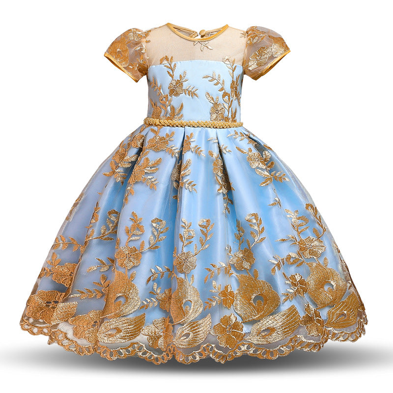 Detail of the bodice on the Marktox girls' lace and bow puff dress