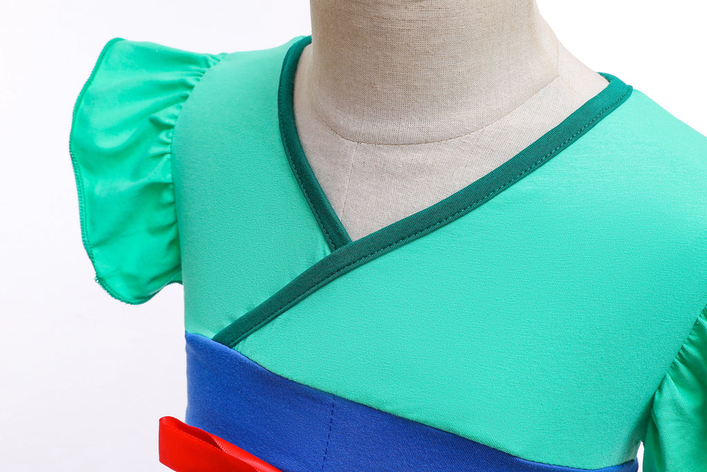 Detail of the hem on the Marktox girls' blue and yellow cotton dress