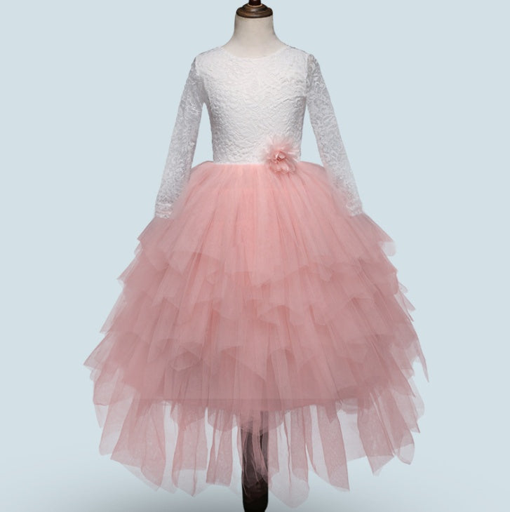 Marktox girls' long-sleeve lace dress in pink, sizes 2T to 6T