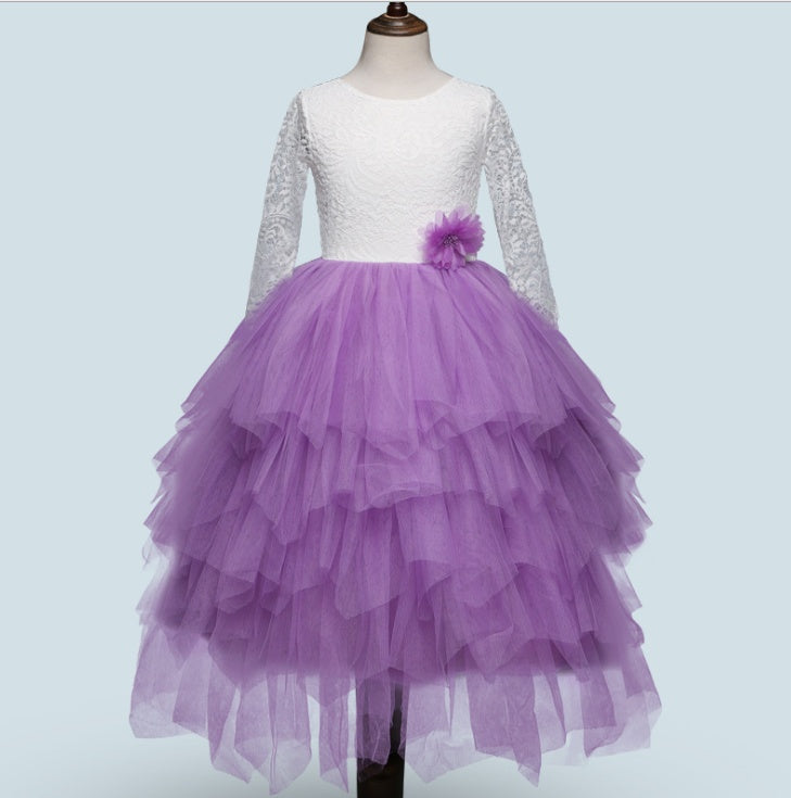 Marktox girls' long-sleeve lace dress in purple, sizes 2T to 6T