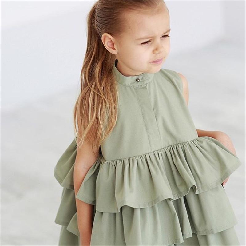 Marktox girls' sleeveless solid colour dress in light green, sizes 2T to 6T