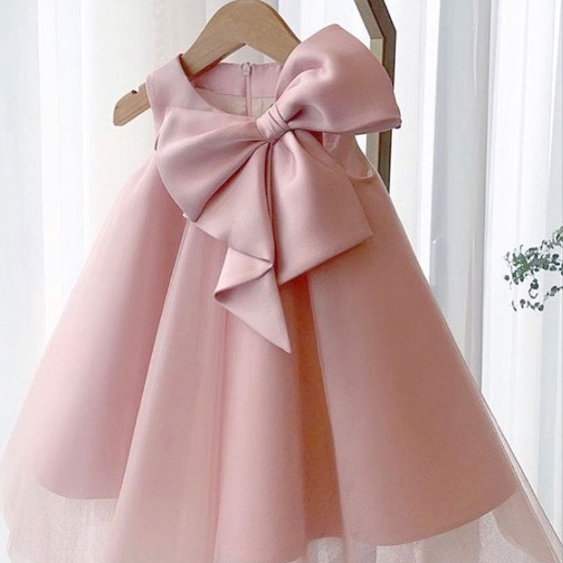 Girls' big bow party dress shown full length