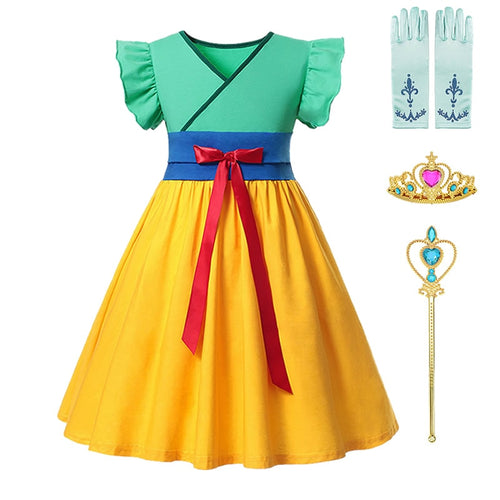 Blue and yellow cotton dress for girls shown on a child