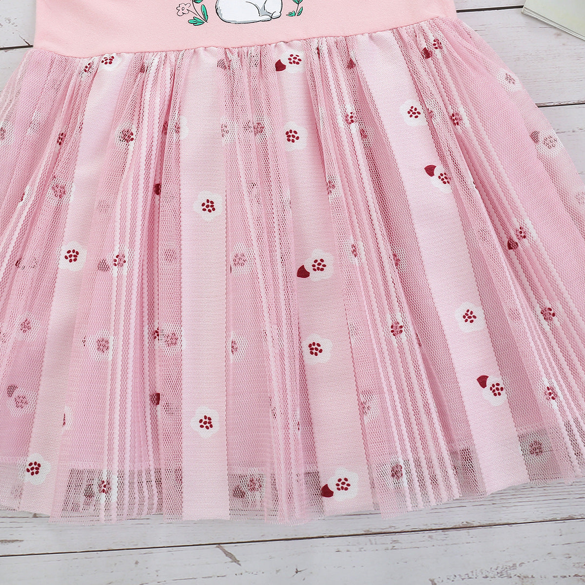 Back view of the Marktox girls' pink Easter bunny mesh party dress