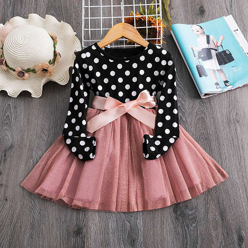 Marktox girls' polka dot cotton dress in black, sizes 2T to 6T