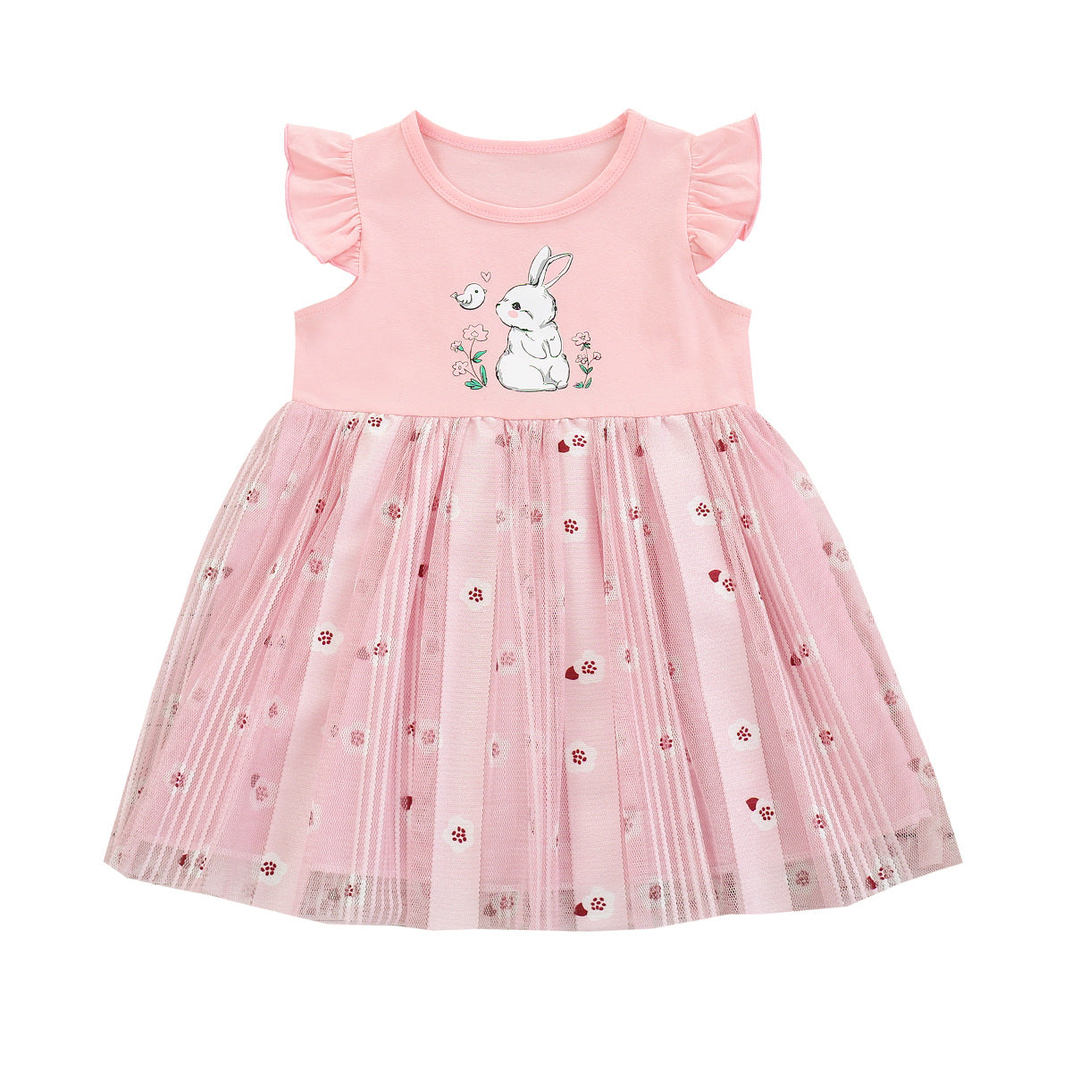 Marktox pink bunny party dress shown full length on a child