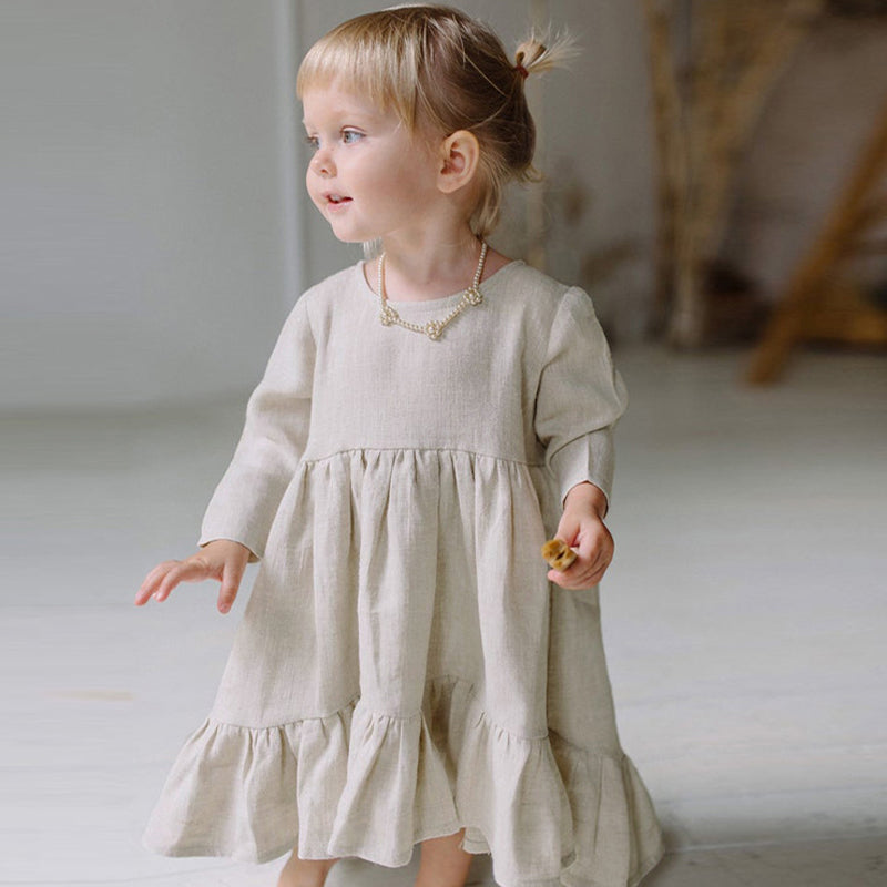 Marktox girls' cotton-linen tiered dress in white, sizes 2T to 6T