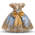 Marktox girls' lace and bow puff dress in blue, sizes 2T to 6T