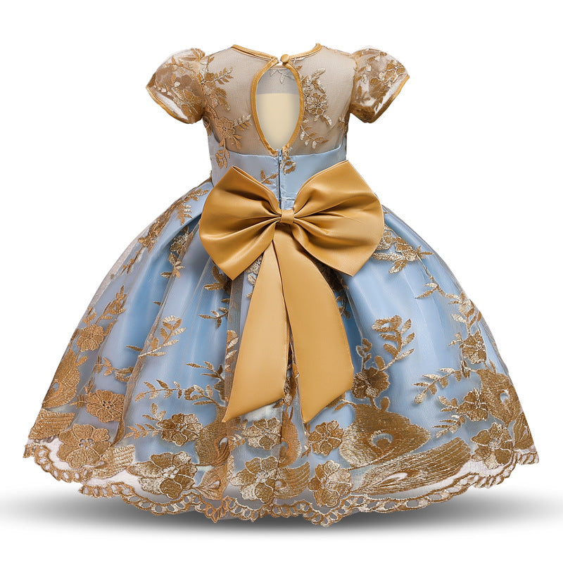 Marktox girls' lace and bow puff dress in blue, sizes 2T to 6T
