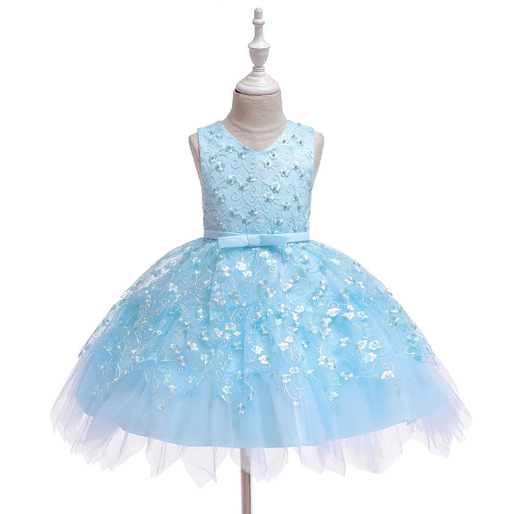 Close view of the fabric on the Marktox girls' lace bodice princess dress
