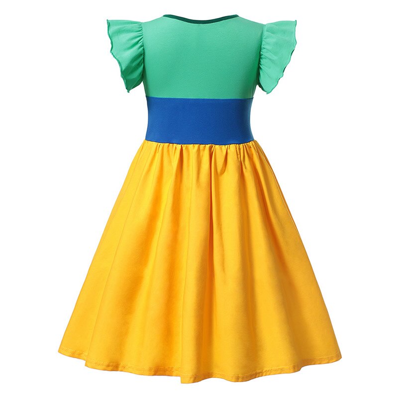 Marktox girls' cotton dress in blue and yellow, side view