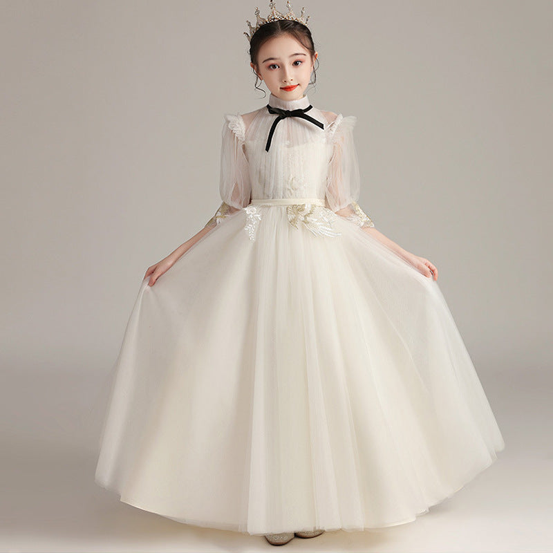Detail of the bodice on the Marktox girls' lace wedding party dress