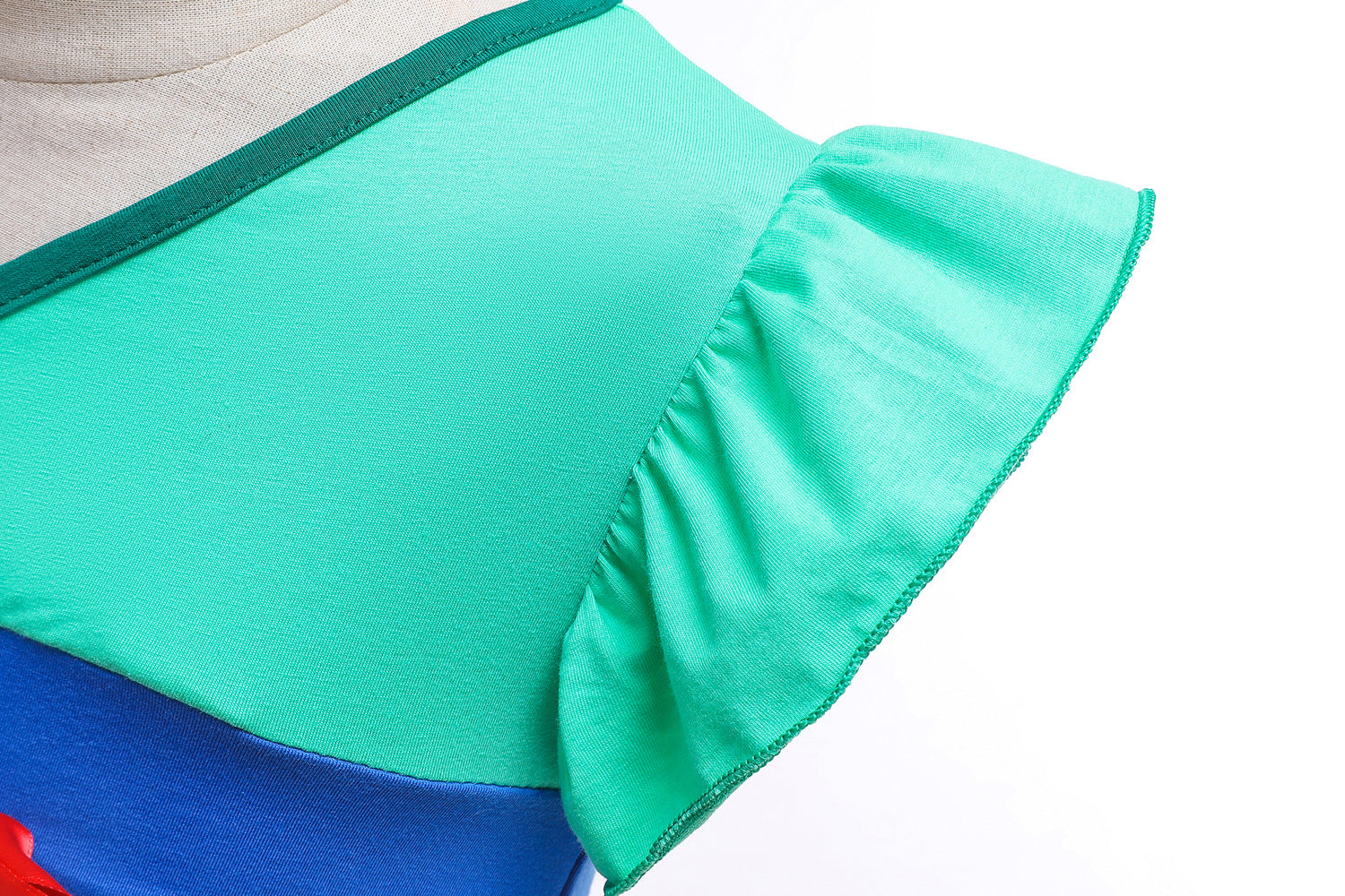 Detail of the neckline and stitching on the Marktox girls' cotton dress