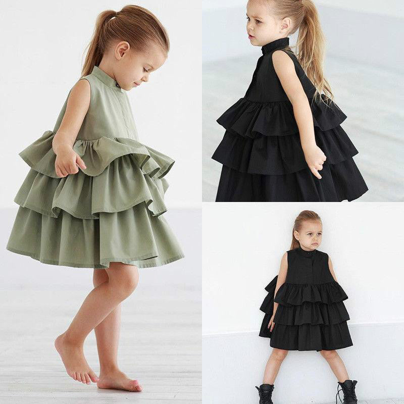 Marktox girls' sleeveless solid colour dress, front view, sizes 2T to 6T