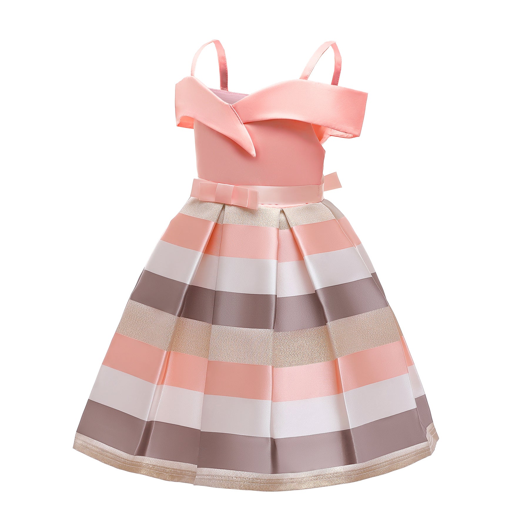 Detail of the narrow shoulder straps on the Marktox girls' striped cami dress
