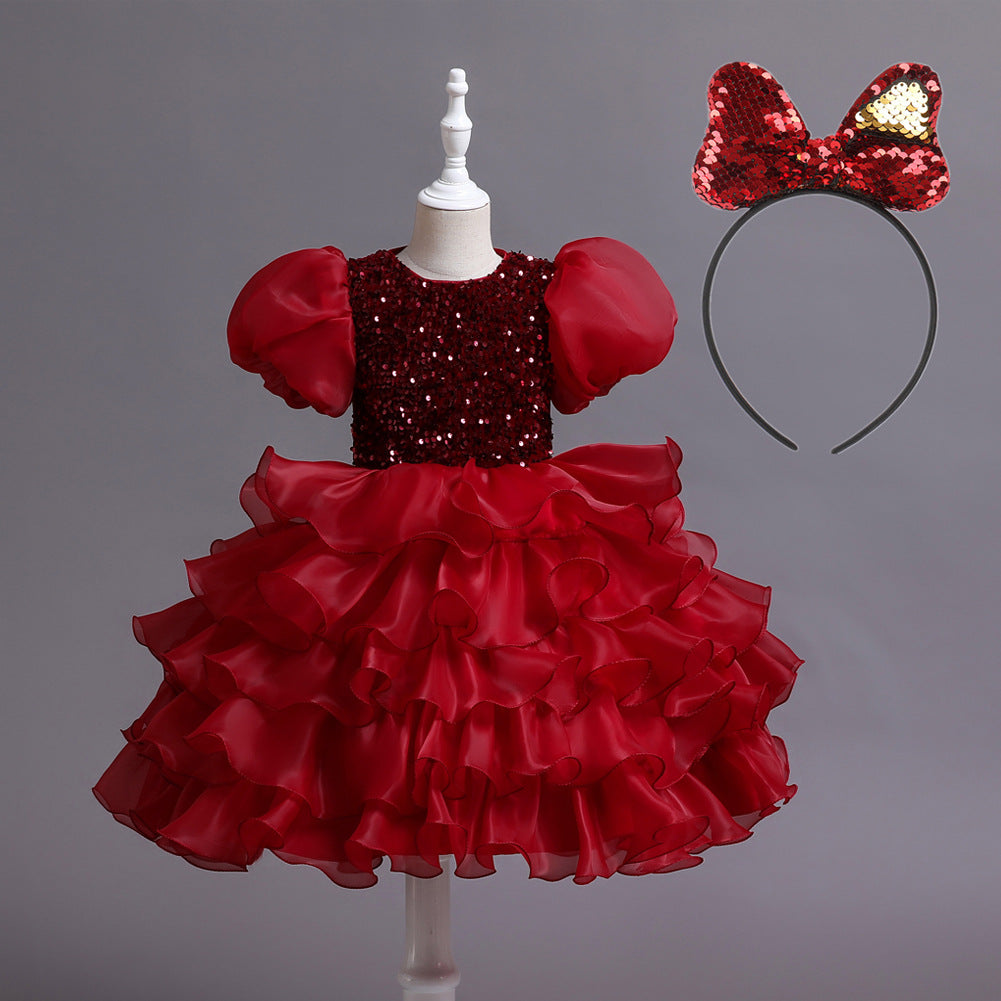 Girls' sequin tutu party dress shown full length