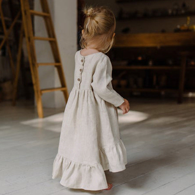 Back view of the Marktox girls' cotton-linen tiered dress