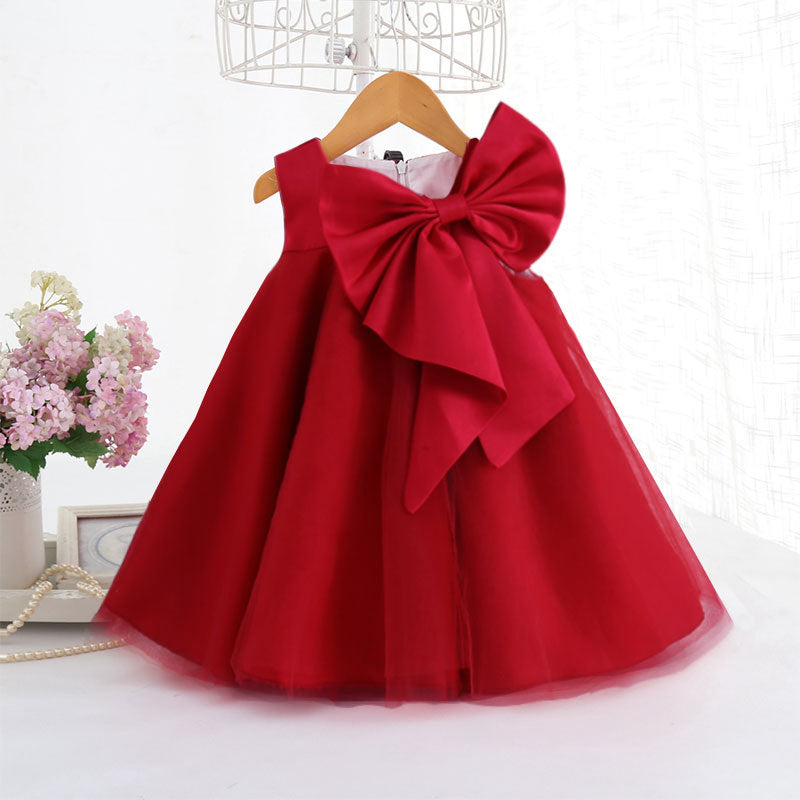 Marktox girls' big bow party dress in red, sizes 2T to 6T