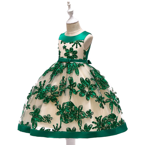 Girls' applique princess dress shown full length