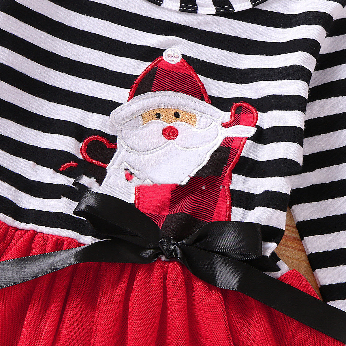 Back view of the Marktox girls' red long-sleeve mesh holiday dress
