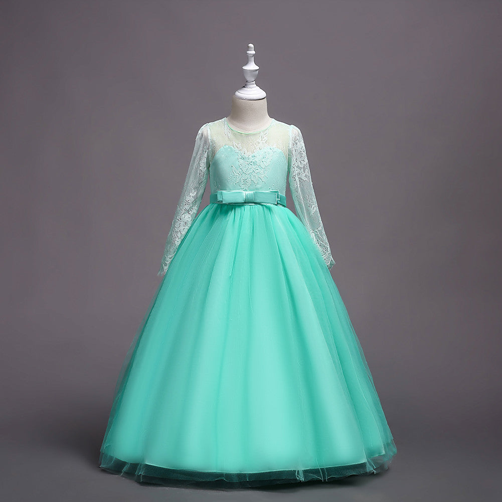 Close view of the fabric on the Marktox girls' long flower girl dress