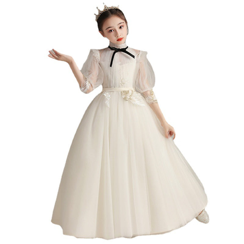 Side view of the Marktox girls' lace wedding party dress