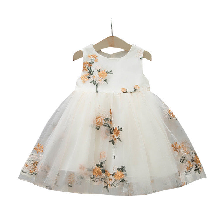 Detail of the bodice on the Marktox girls' embroidered cotton sundress