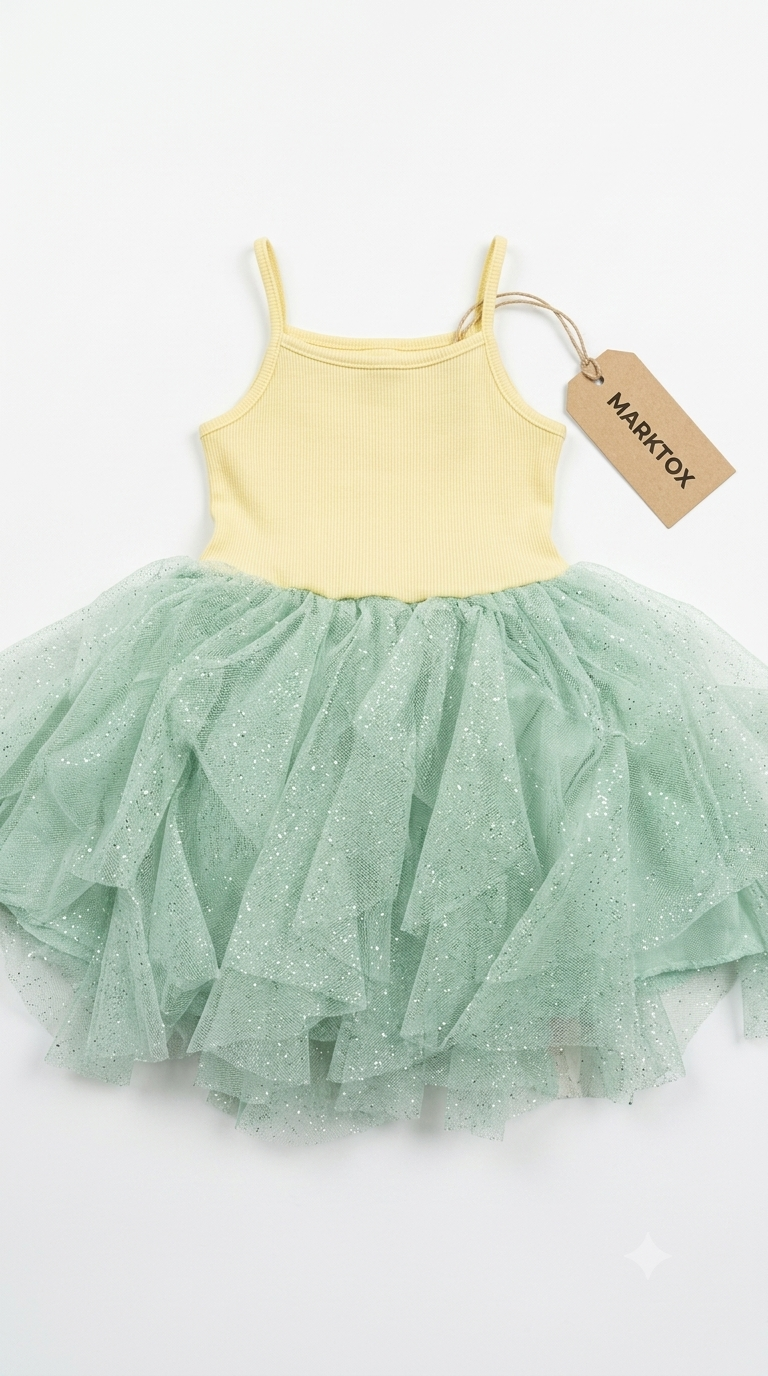 MARKTOX Ribbed Glitter Tulle Dress – Luxury Pastel Party Wear