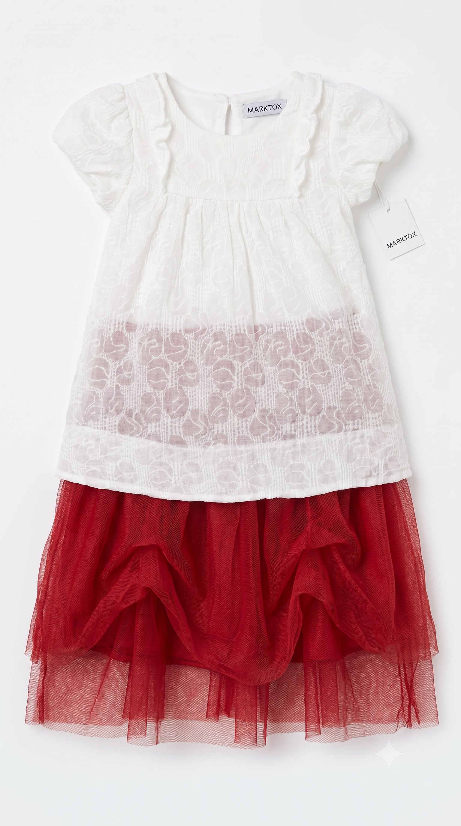 MARKTOX Textured Lace Dress – Elegant Red Tulle Occasion Wear