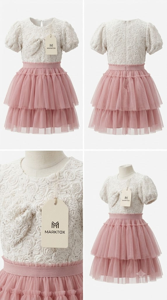 MARKTOX White & Pink Birthday Gown – Elegant Special Occasion Toddler Dress