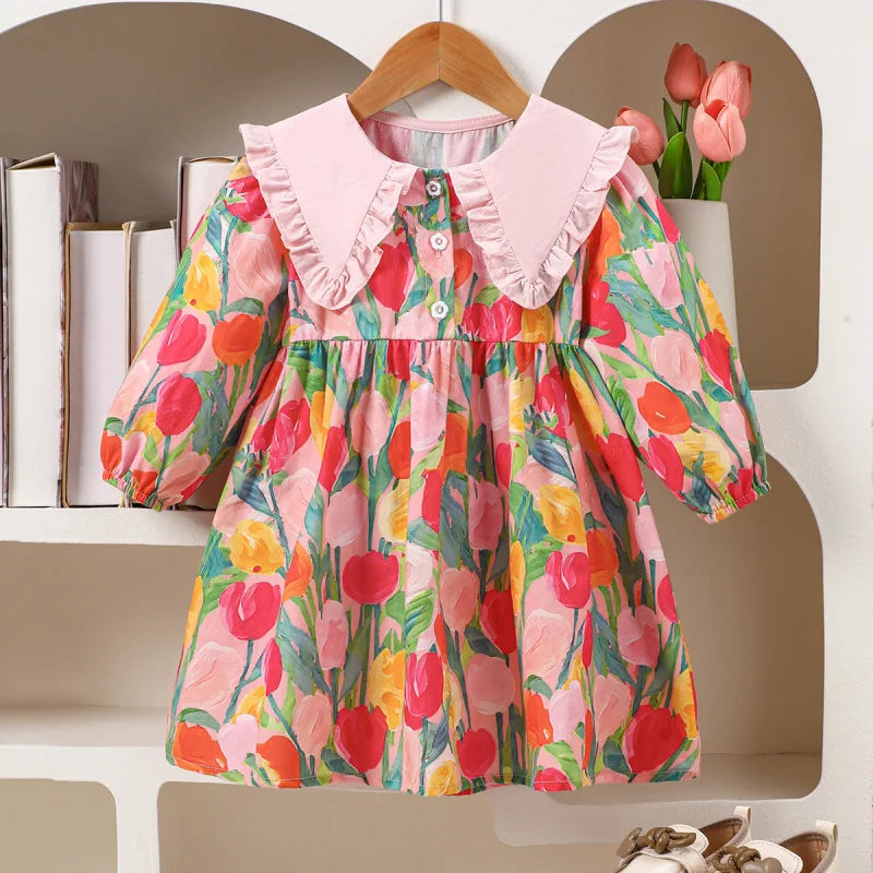 Woven Tulip Print Party Dress for girls
