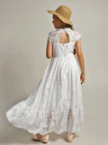 Ceremony Collection Cap-Sleeve Lace Maxi Dress for Girls