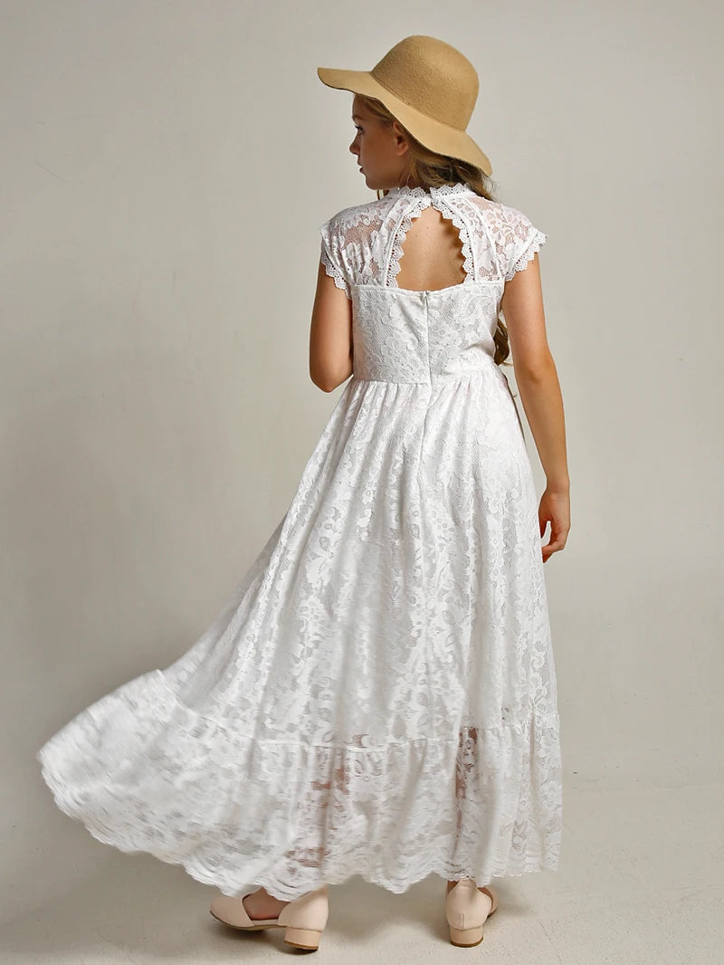 Ceremony Collection Cap-Sleeve Lace Maxi Dress for Girls