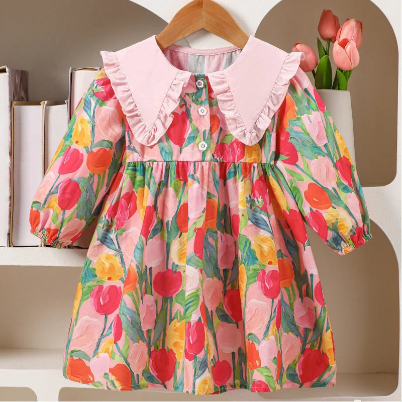 Woven Tulip Print Party Dress for girls