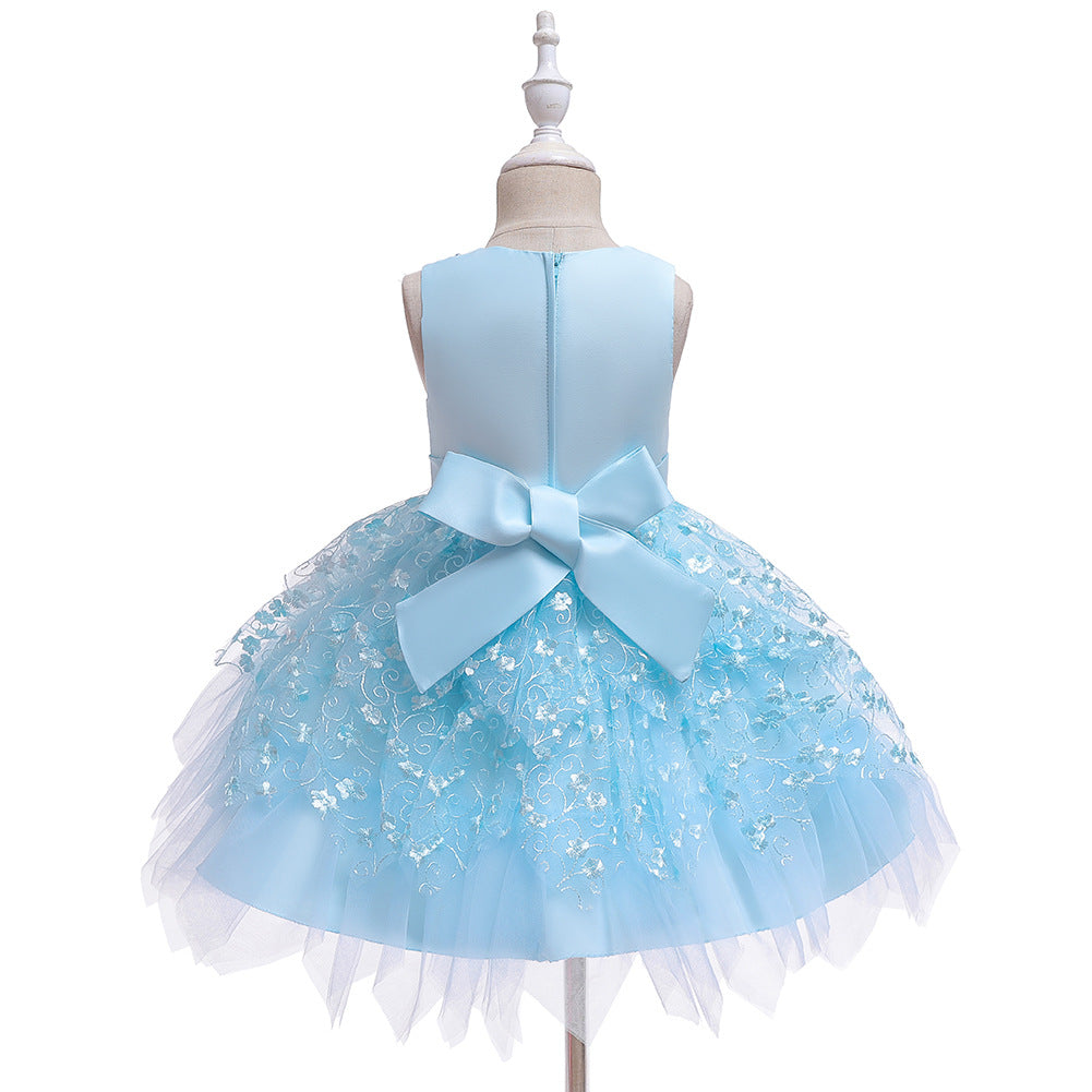 Side view of the Marktox girls' lace bodice princess dress