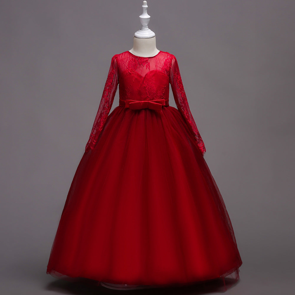 Full view of the Marktox girls' long flower girl dress on a plain background